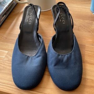 Vintage Gucci canvas sling back kitten heels